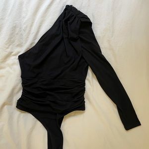 JLUXLABEL Black Chamile One Shoulder Bodysuit